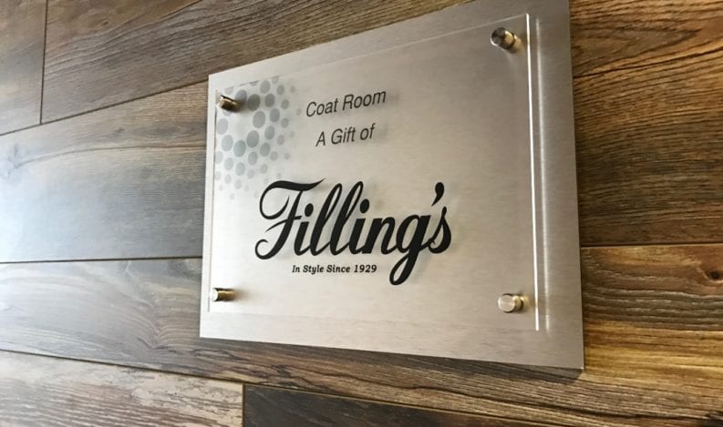 Filling’s sponsorship acrylic signage by The H&H Group in Lancaster Chamber building
