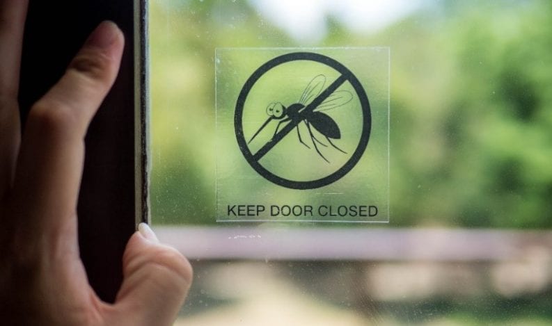 Cartoon mosquito on funny Keep Door Closed interior door sign