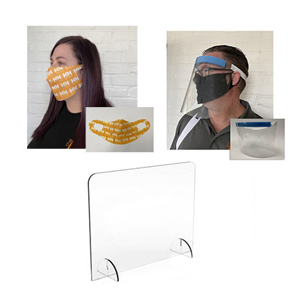 face masks and desk shield
