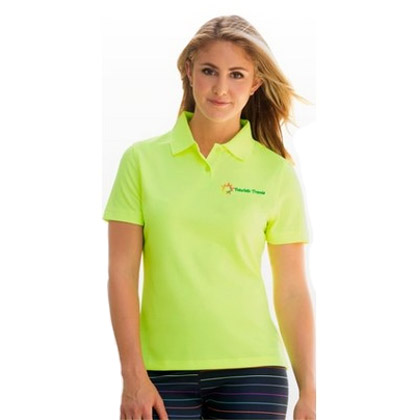 woman in yellow branded polo