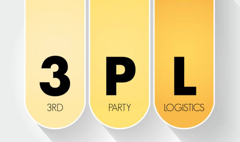 An image of three yellow banners that each contain one word of “third-party logistics.”