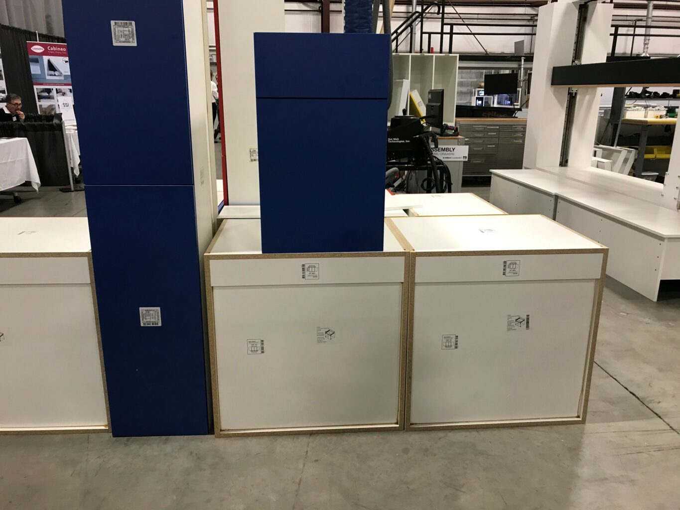 blue and white wood panels with removable labels
